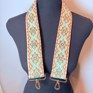 Purse Strap Southwest Aztec Brown Teal Cream Gold Color Attachments